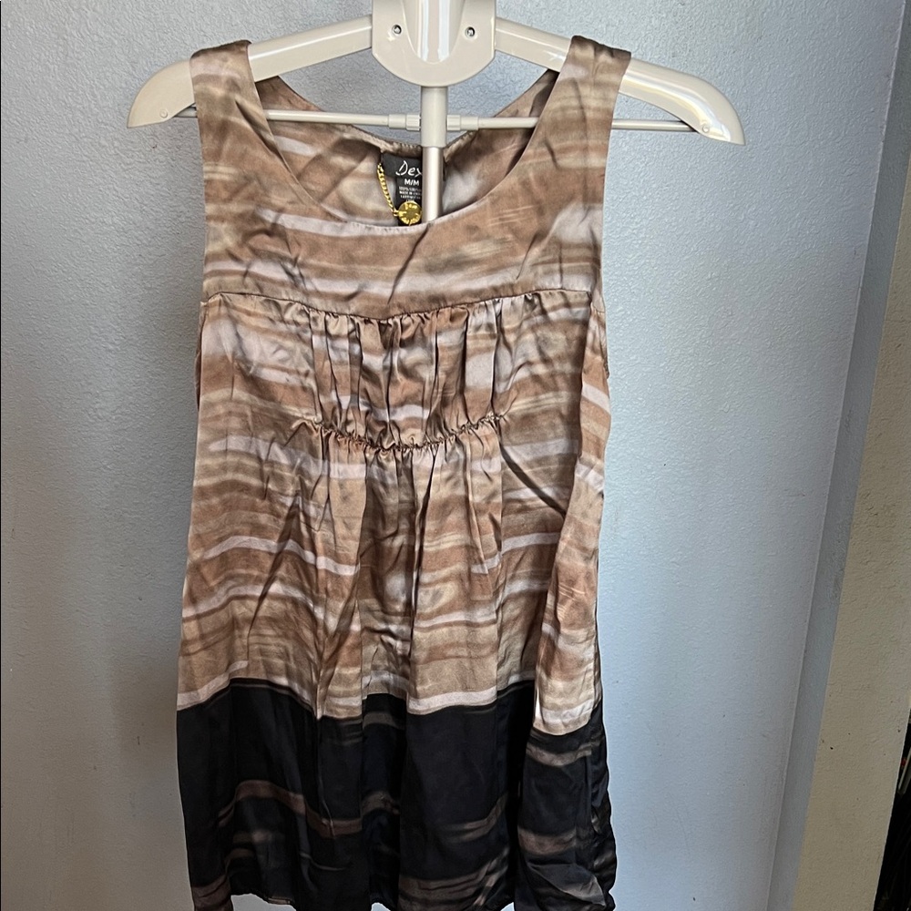Dex Striped Sleeveless Tunic in Brown and Black 100% Silk